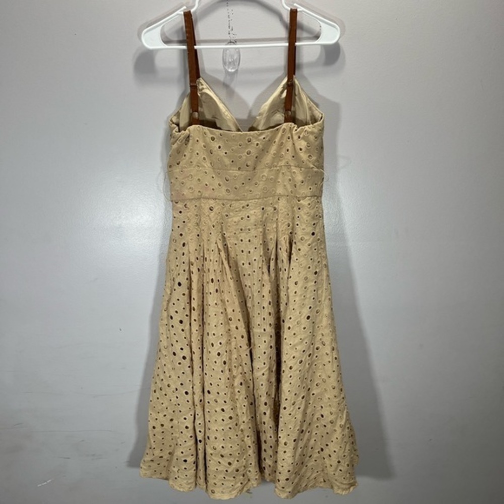 Venus Women’s Bohemian Cottagecore Style Beige Eyelet V Neck Fit And Flare Dress - Picture 7 of 12